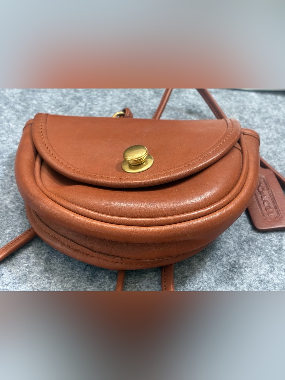 Vintage Coach Brown British Tan Leather Mini Belt Bag Crossbody with spring Lock - Picture 6 of 12